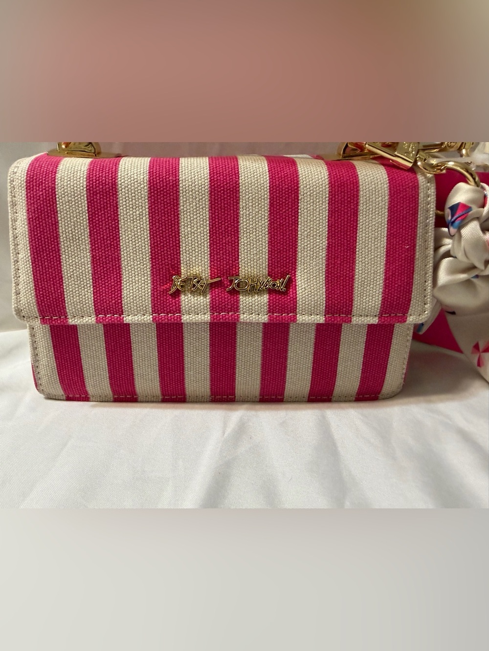 Betsey Johnson Pink & White Striped Crossbody